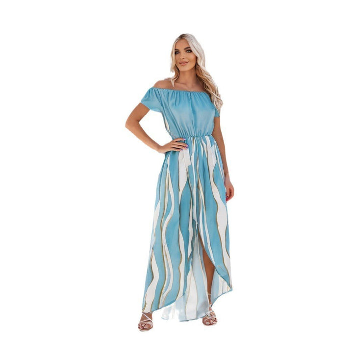 Zebra Pattern Off-the-shoulder Waist Trimming Short-sleeved Shorts Dress
