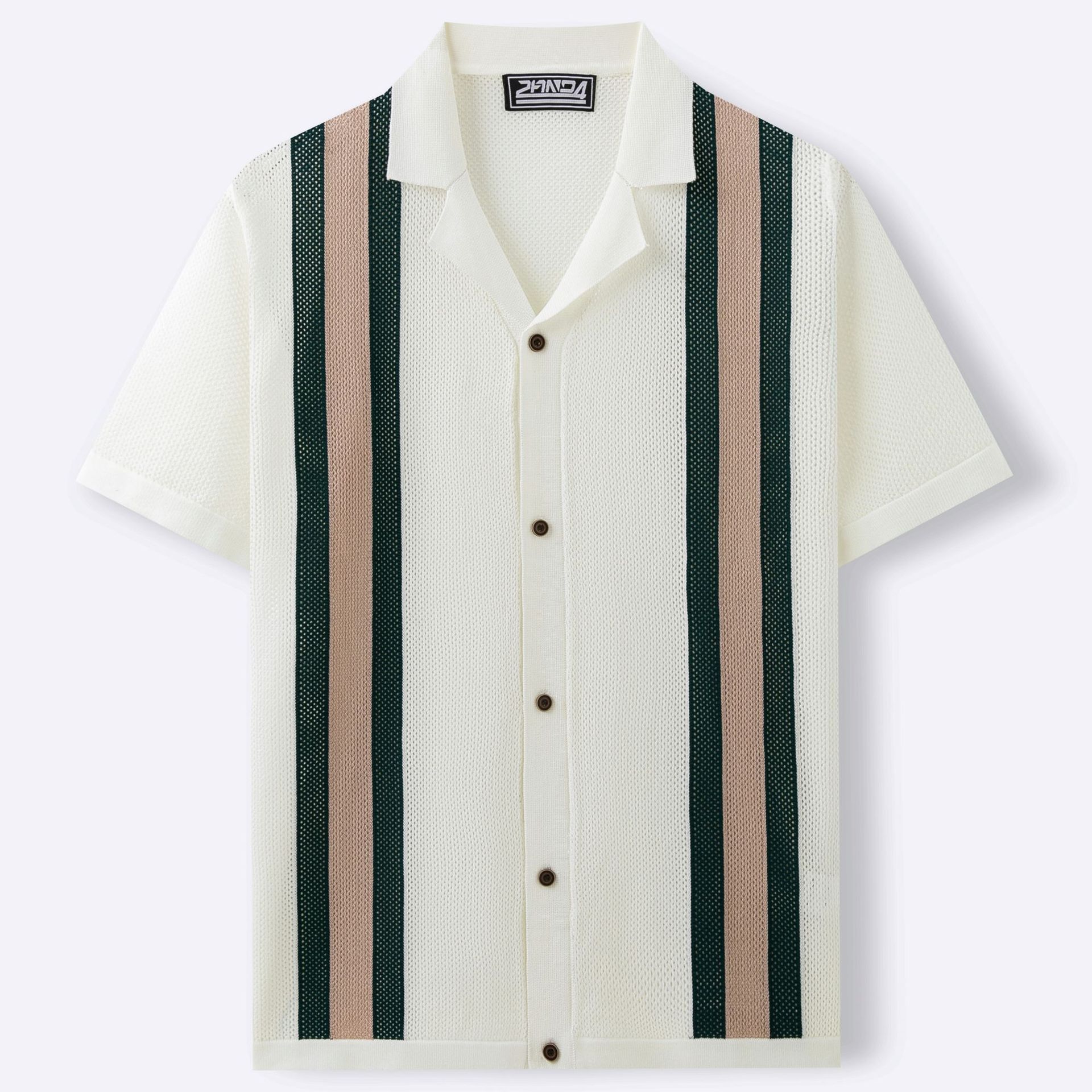 Men's Fashion Cuban Collar Short Sleeve Knitted Cardigan