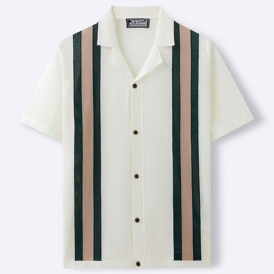 Men's Fashion Cuban Collar Short Sleeve Knitted Cardigan