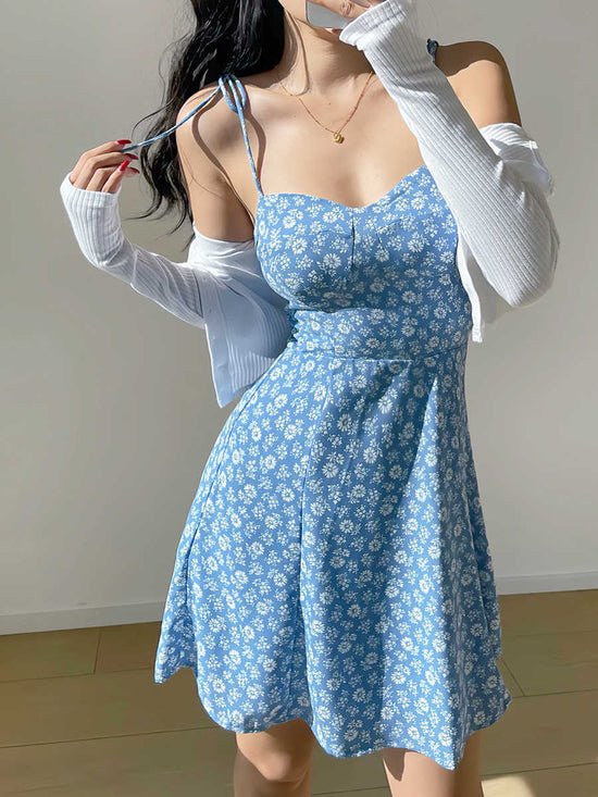Floral Printed Lace Up Slip Dress Vacation Style Casual Dress