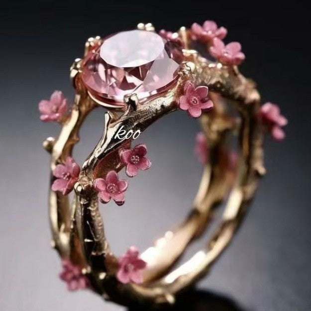 Copper Inlaid Zircon Ring Two-piece Set