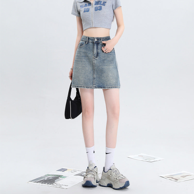 Three-color Ribbon A- Line Skirt High Waist Lining Anti-exposure Skirt