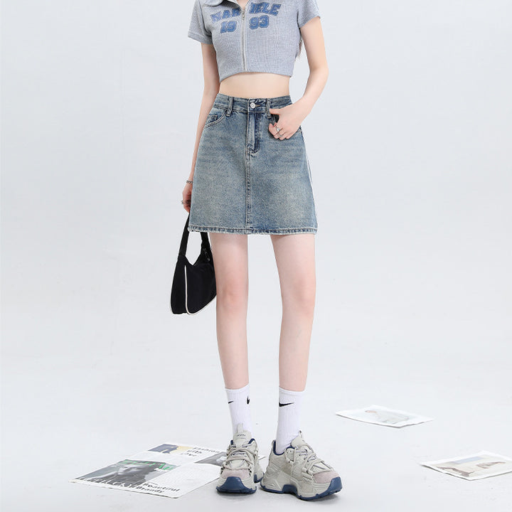 Three-color Ribbon A- Line Skirt High Waist Lining Anti-exposure Skirt