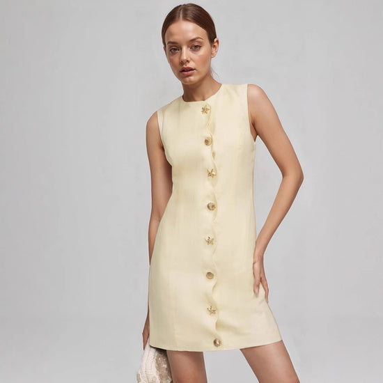 Intellectual Elegant Mini Skirt Summer Slim-fit Buttoned Sleeveless Socialite Skirt