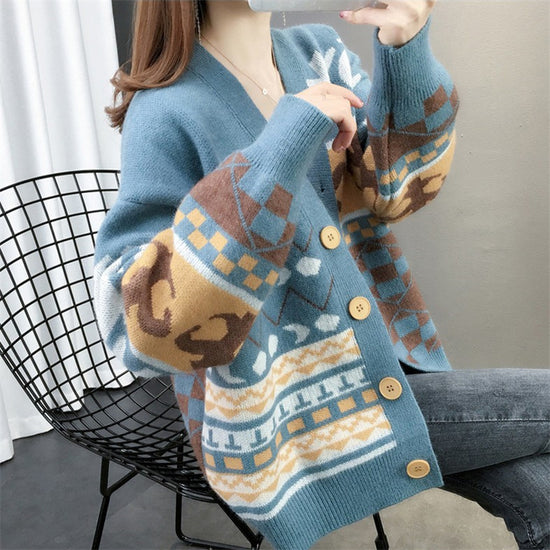 Knitted Cardigan Long Sleeve Jacket Women Lazy Style Ladies Sweater Loose