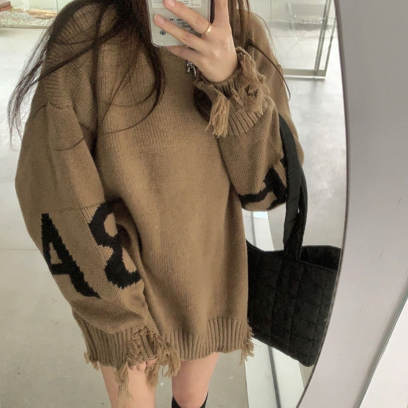 Women's Korean-style Loose And Idle Wind Black Knitwear Sweater