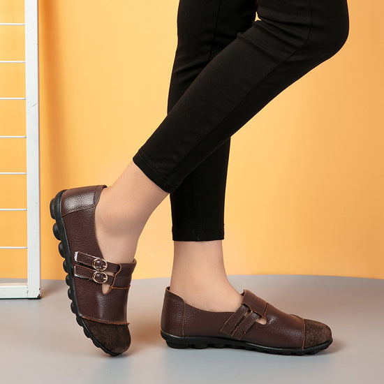 Button Plus Size Casual All-match Low Top Velcro Peas Flat Shoes