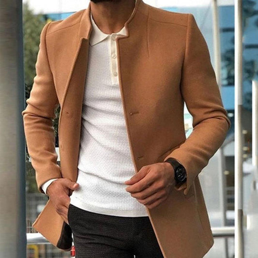 Men's Slim Coat Fashion Single-breasted Solid Color Business Jackets Fall And Winter Tops Outwear Clothing