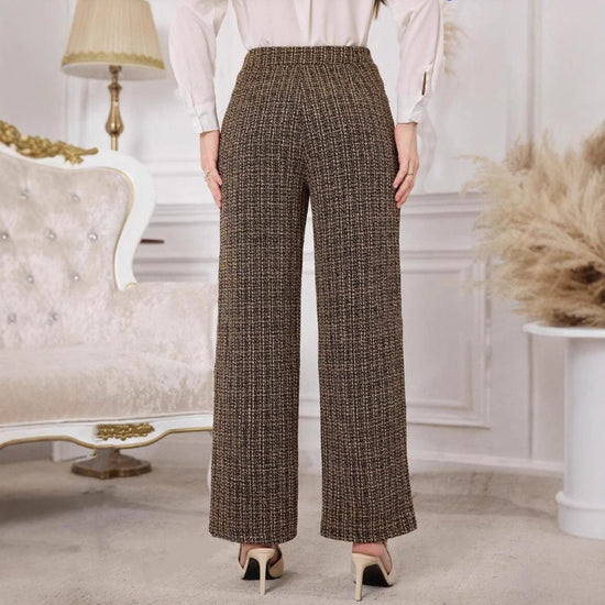 Versatile Classic Style Plaid Double-breasted Tweed High Waist Slimming Wide-leg Pants