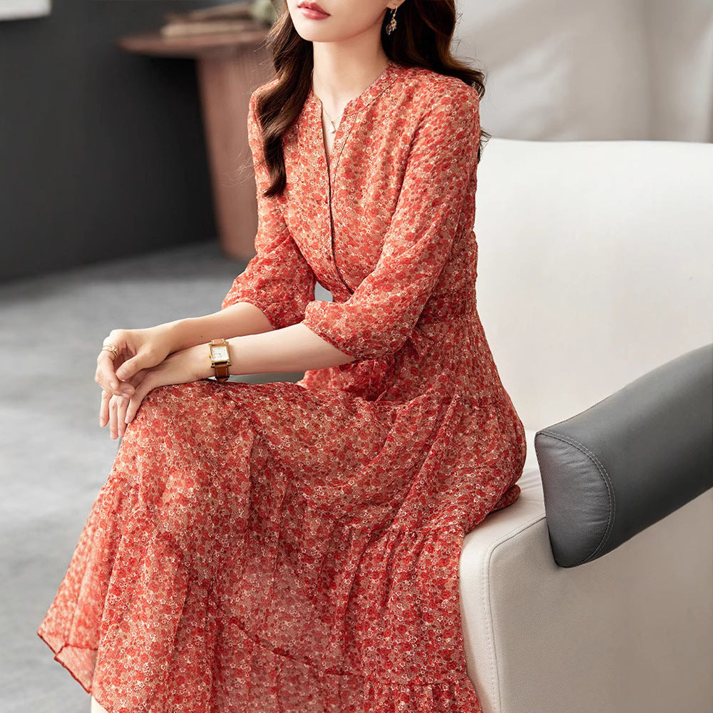 French Style Temperament Half Sleeve High Waist Dress For Women