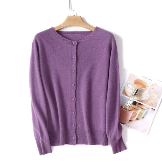 Spring And Autumn New Simple Women's Wool Round Neck Thin High-grade Outerwear Knitted Coat