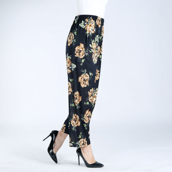 Ice Silk Wide-leg Pants Middle-aged And Elderly Loose Flower Pants