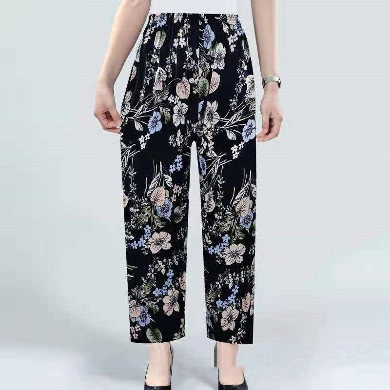 Ice Silk Wide-leg Pants Middle-aged And Elderly Loose Flower Pants