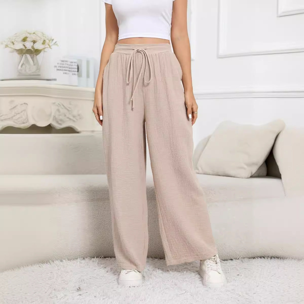 New Casual Loose Pockets Cotton And Linen Casual Pants