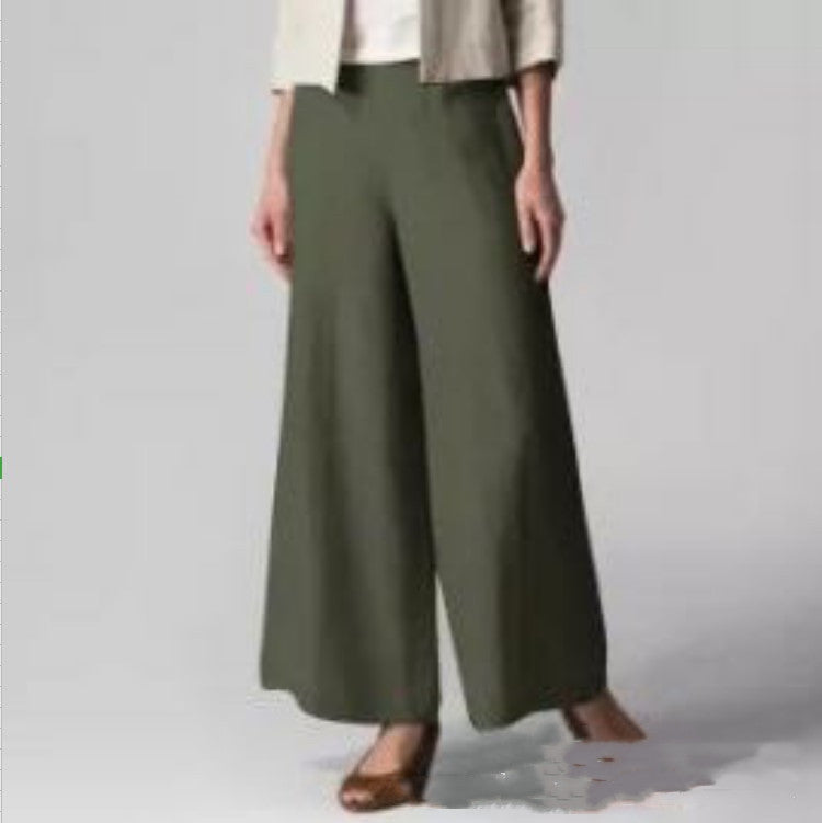 Loose Casual Women's Elastic Waist Flared Pocket Wide Leg Trousers