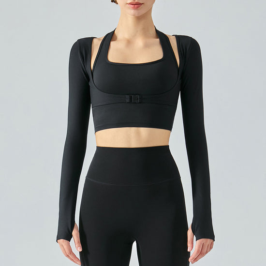 Halter Fake Two-piece Slim Fit Yoga Long Sleeve Nude Feel Sports Top Women's