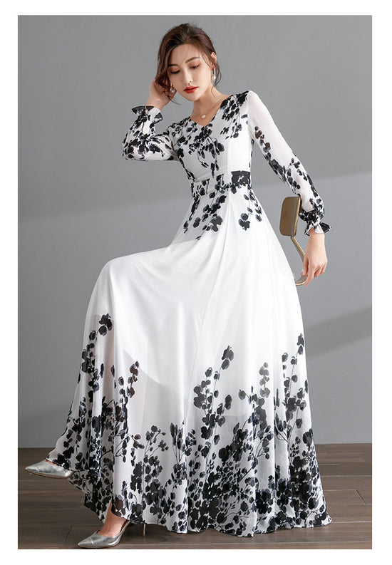 Fashion Ink Painting Chiffon Dress Women