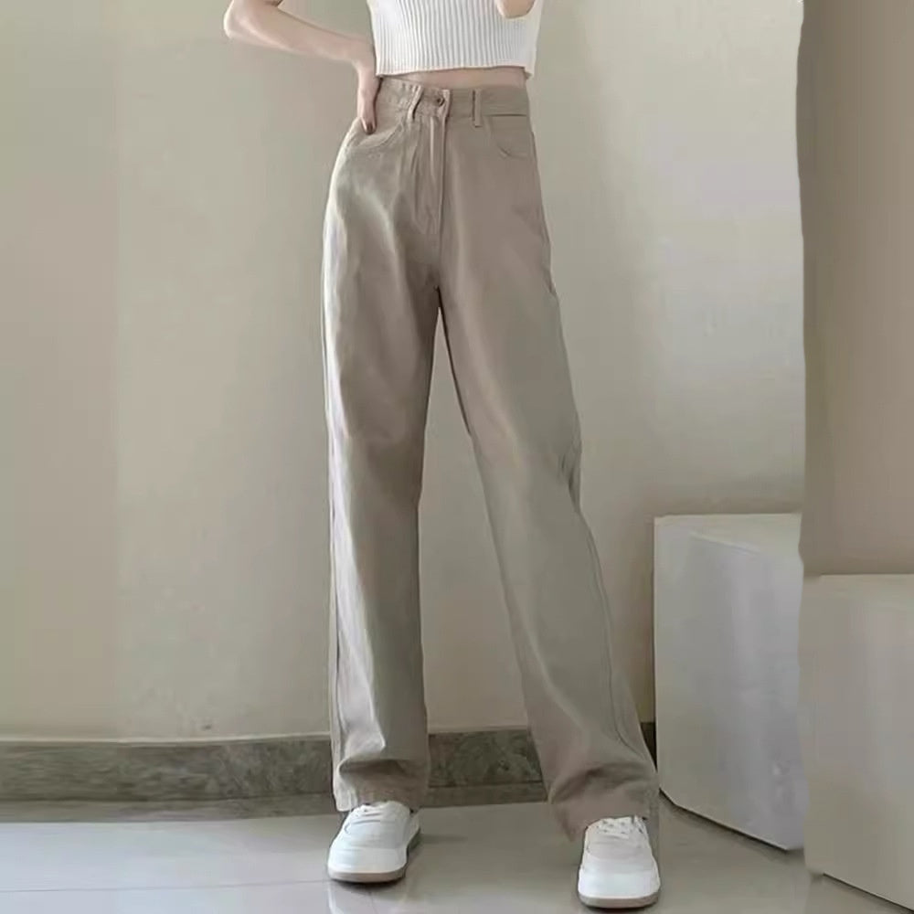 Solid Color Simple Straight Jeans For Women