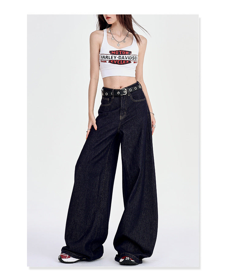 Spring New Draping Lazy Casual Mop Straight Jeans For Women
