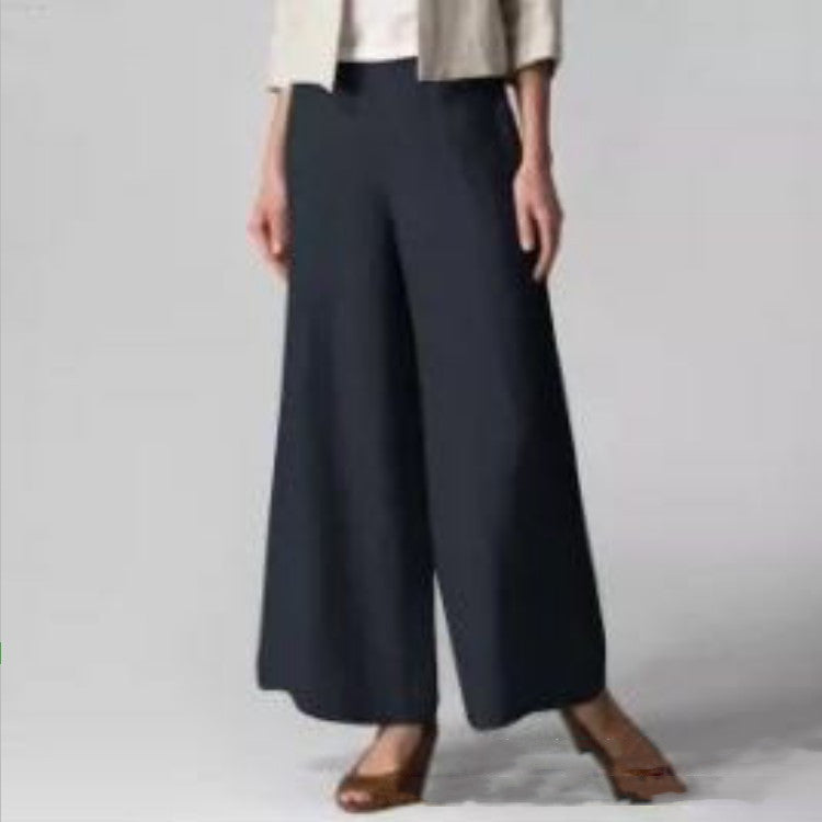 Loose Casual Women's Elastic Waist Flared Pocket Wide Leg Trousers