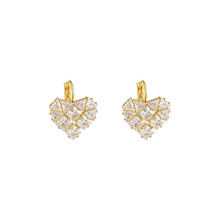 French Style Heart-shaped Zircon Earrings For Women
