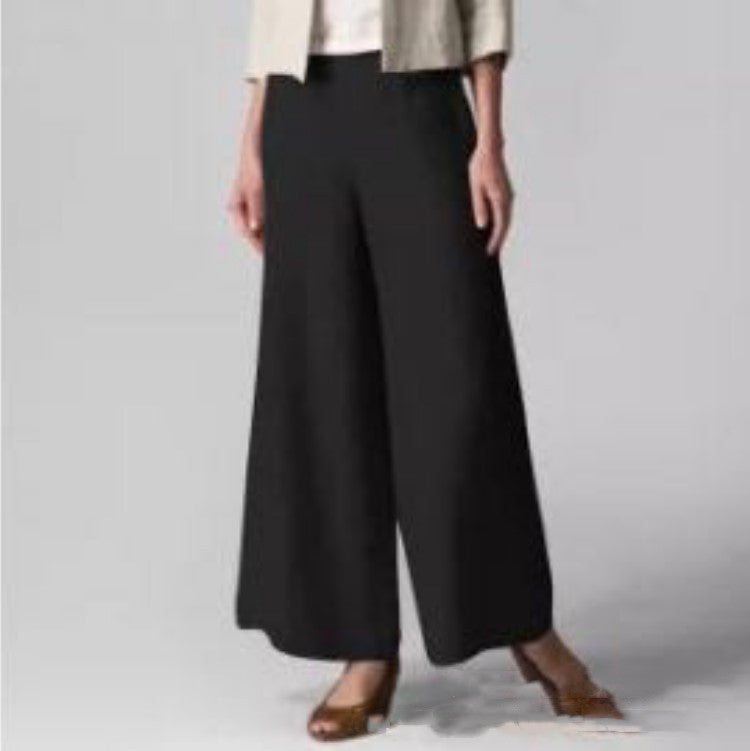 Loose Casual Women's Elastic Waist Flared Pocket Wide Leg Trousers