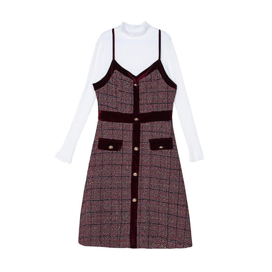 Woolen Tweed Shoulder Strap Dress