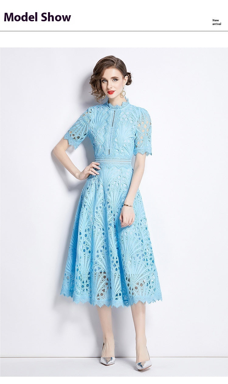Women's French High-grade Lace Patchwork Round Neck Dress