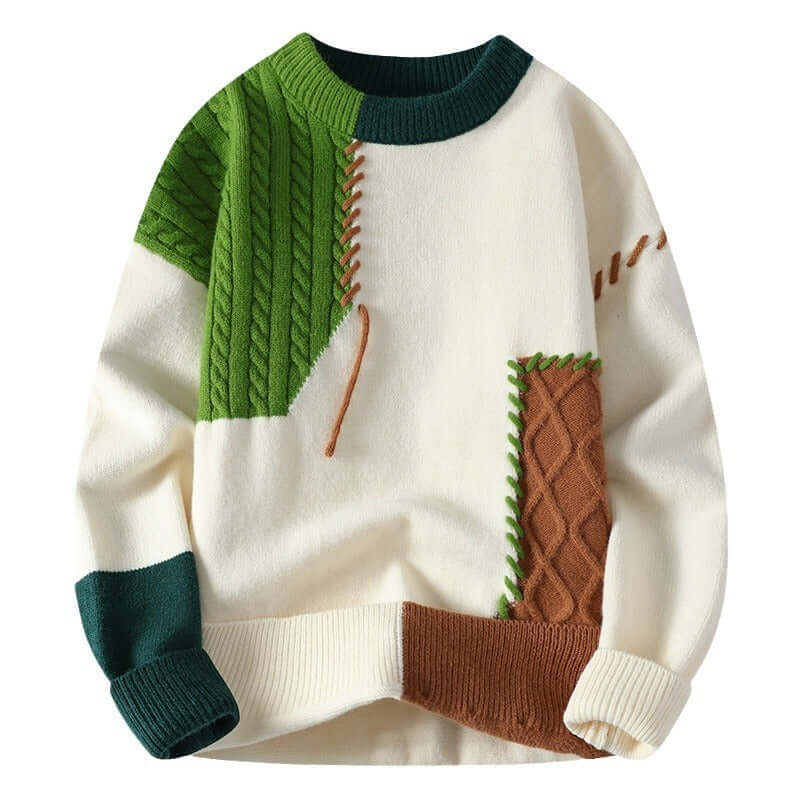 Colorblock Pullover Sweater Winter Fashion Long Sleeve Top Men's Clothing - Overview: Unique design, stylish and beautiful. Good material, comfortable wear. A variety of colors, any choice. Product information: Color: green, orange, gray Suitable for peop