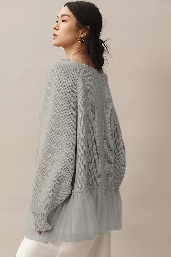 Ruffled Gauze Knitting Sweater Cardigan Long Sleeve