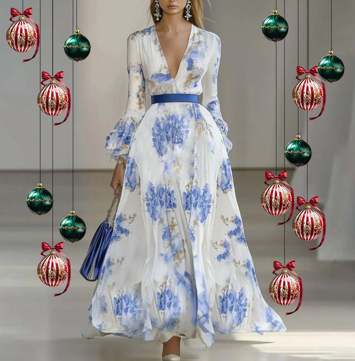 Printed Elegant Catwalk Party Holiday Women's High Sense Long Dress